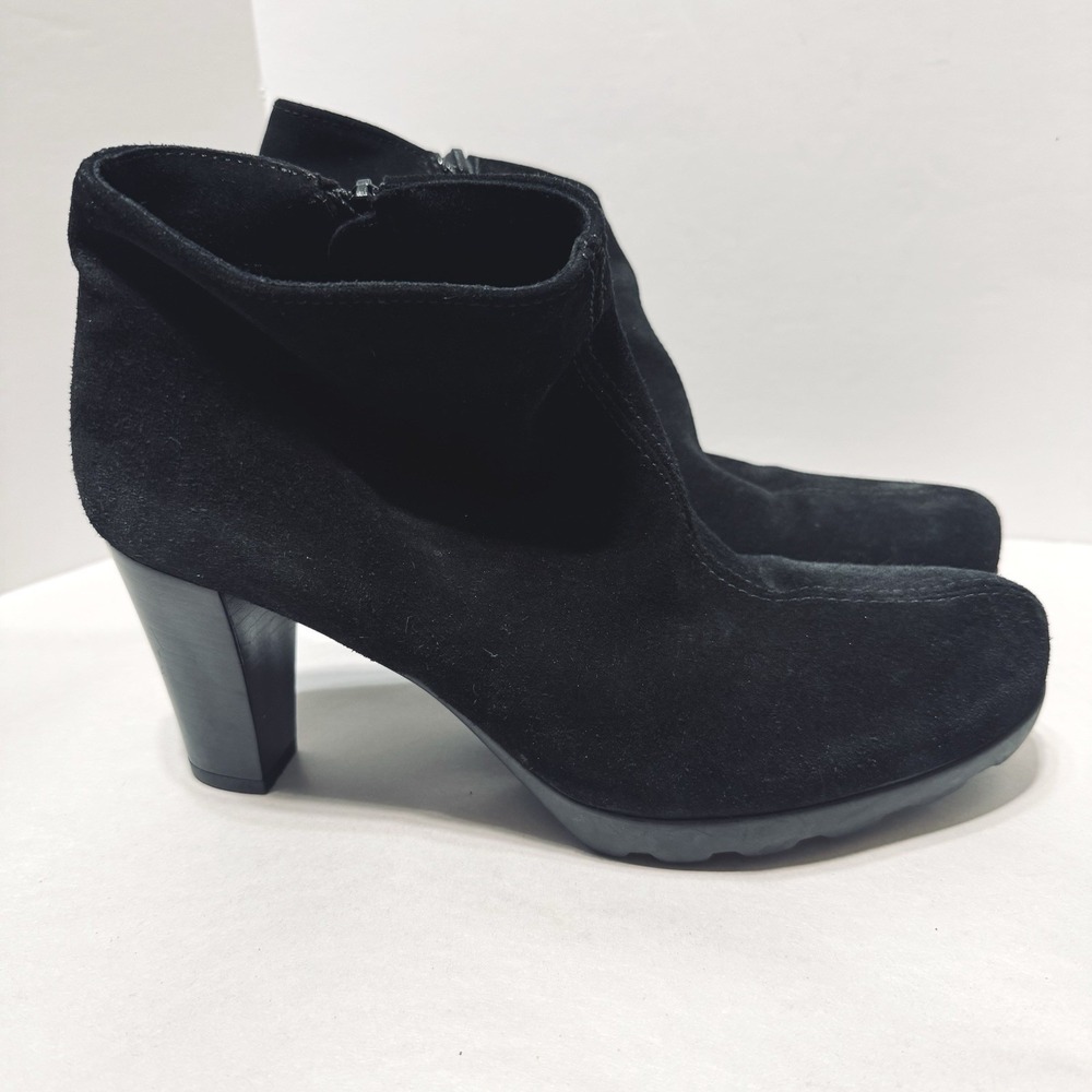 La Canadienne Black Suede Lug Sole Ankle Boots Womens 8.5 Block Heel Canada